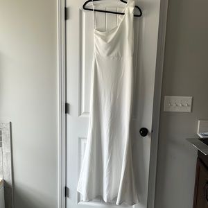 Lulus Long One Shoulder White Bow Dress